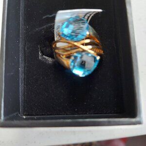 NWT 7.25 ct Swiss Blue Topaz Gold Over Sterling Silver 4.92gr Ring Size 7